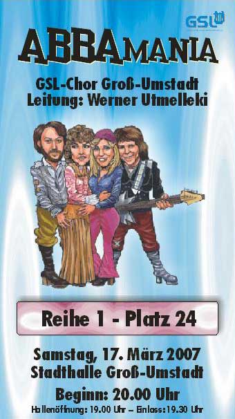 Eintrittskarte zum Musical-Hit ABBA-Mania des GSL Groß-Umstadt